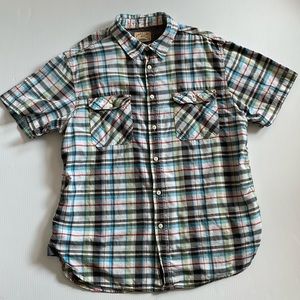 JAGHS black, white green & red plaid short sleeve button down.  XXL